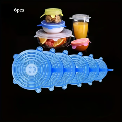 ❄️50% Discount，Buy one get one free!🥣 Reusable Silicone Food Storage Lids 6-Piece – Elastic Stretch Lids for Bowls, Fruit & Leftovers