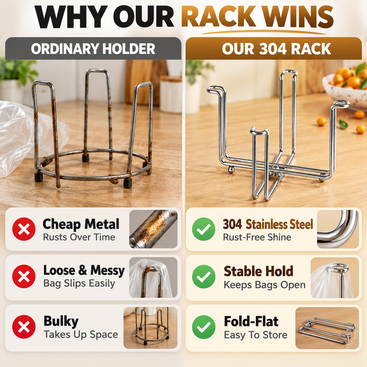 Buy 1 get 1 free✨ The Ultimate Foldable 304 Stainless Steel Trash Bag Holder