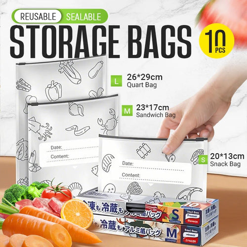 Reusable Aluminum Foil Sealed Fresh Keeping Bags, Double Zipper Leakproof Moisture Proof Food Storage Pouch for Fridge Freezer Meat Vegetable
