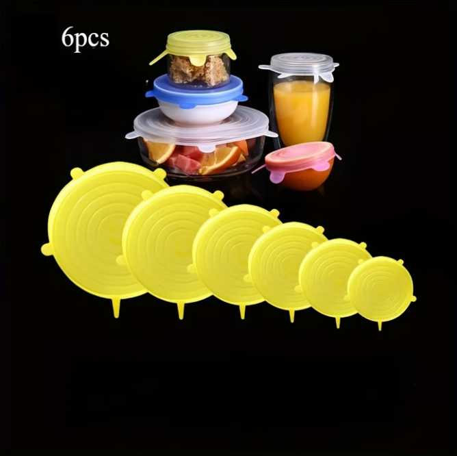 ❄️50% Discount，Buy one get one free!🥣 Reusable Silicone Food Storage Lids 6-Piece – Elastic Stretch Lids for Bowls, Fruit & Leftovers