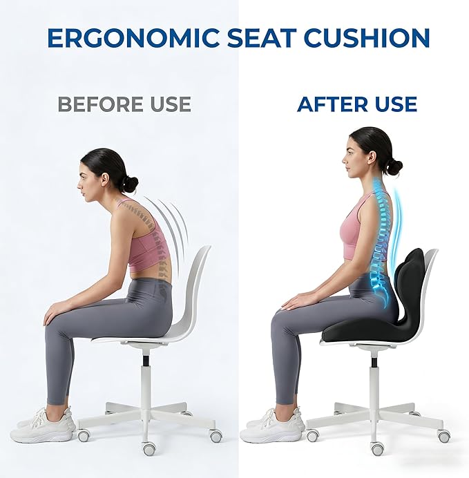 🔥Ergonomic Memory Foam Seat Cushion For Back Pain Relief And All Day Sitting Comfort
