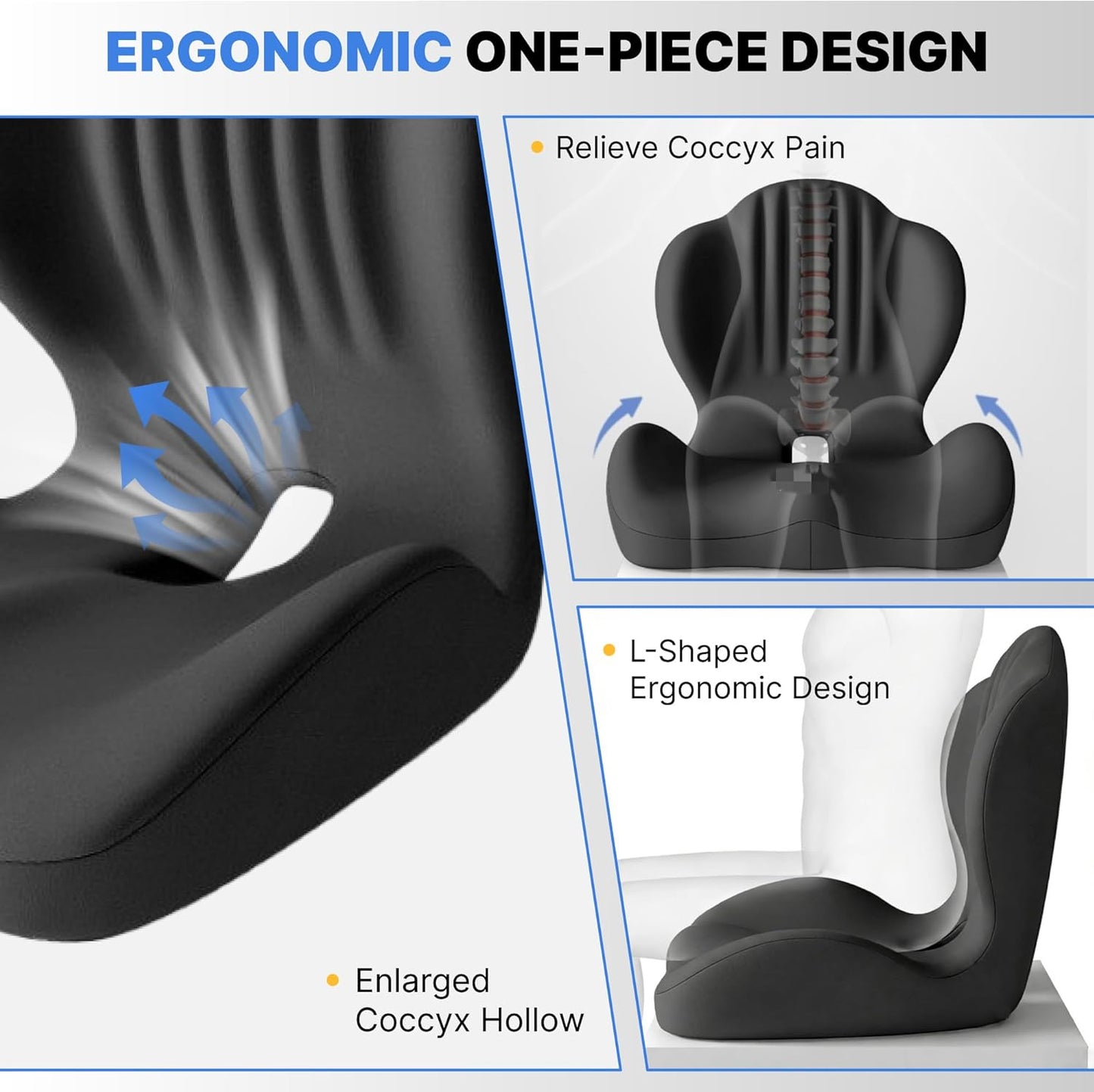 🔥Ergonomic Memory Foam Seat Cushion For Back Pain Relief And All Day Sitting Comfort