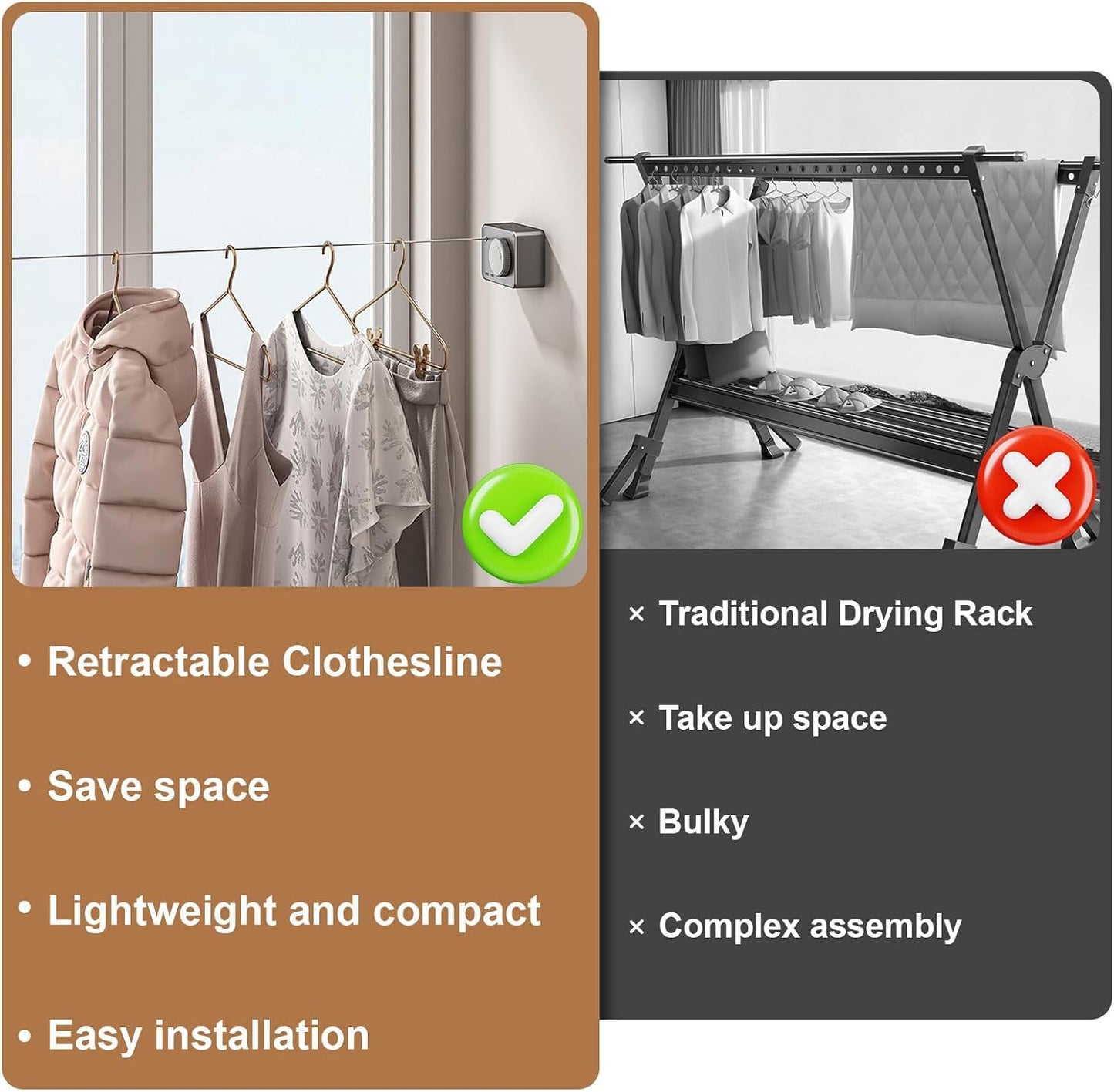 🔥Space-Saving Invisible Wall Mounted Clothesline With Slow Auto Retraction
