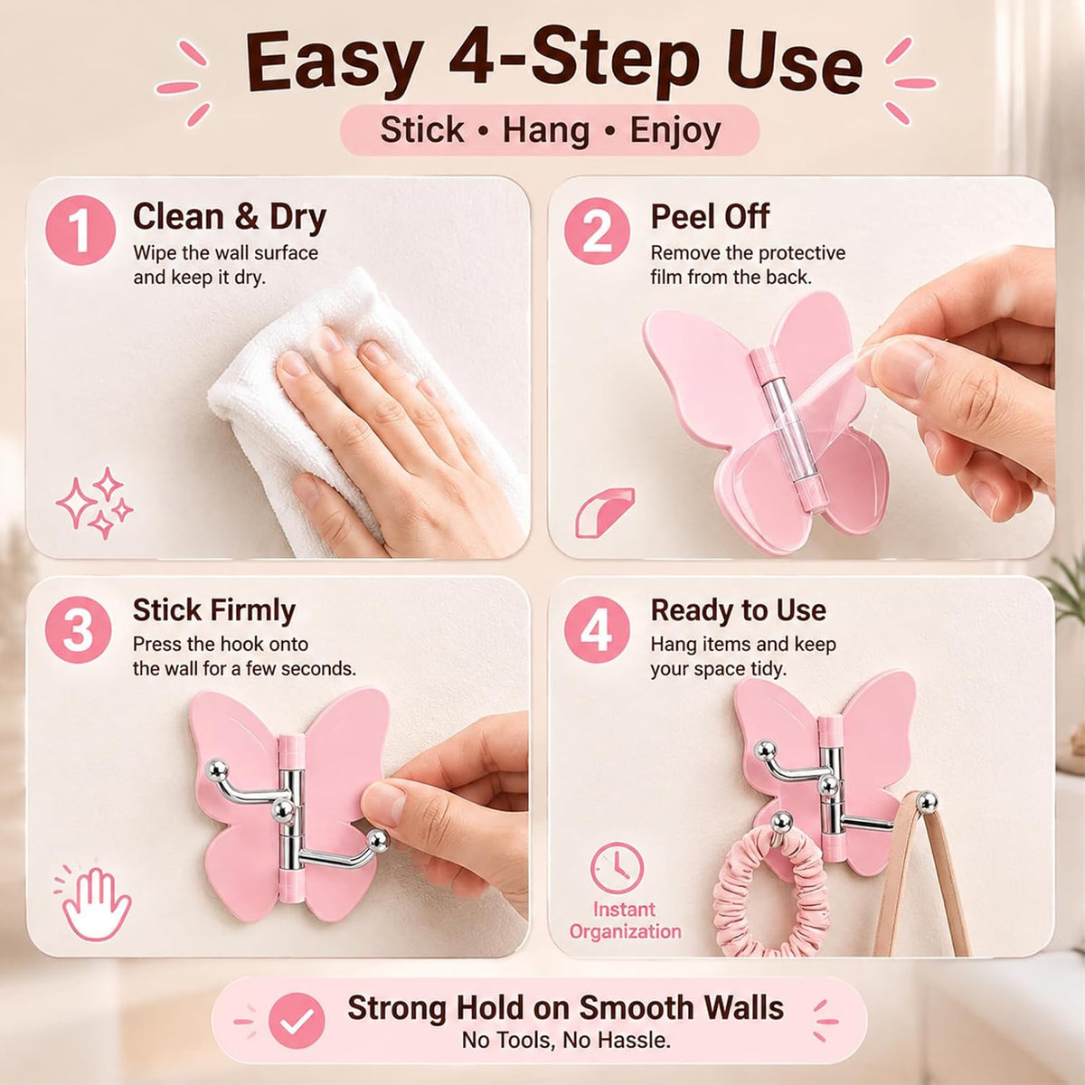 🦋 Buy 1 Get 1 Free 🎁 4-Piece Set of Rotating Butterfly-Shaped Hooks