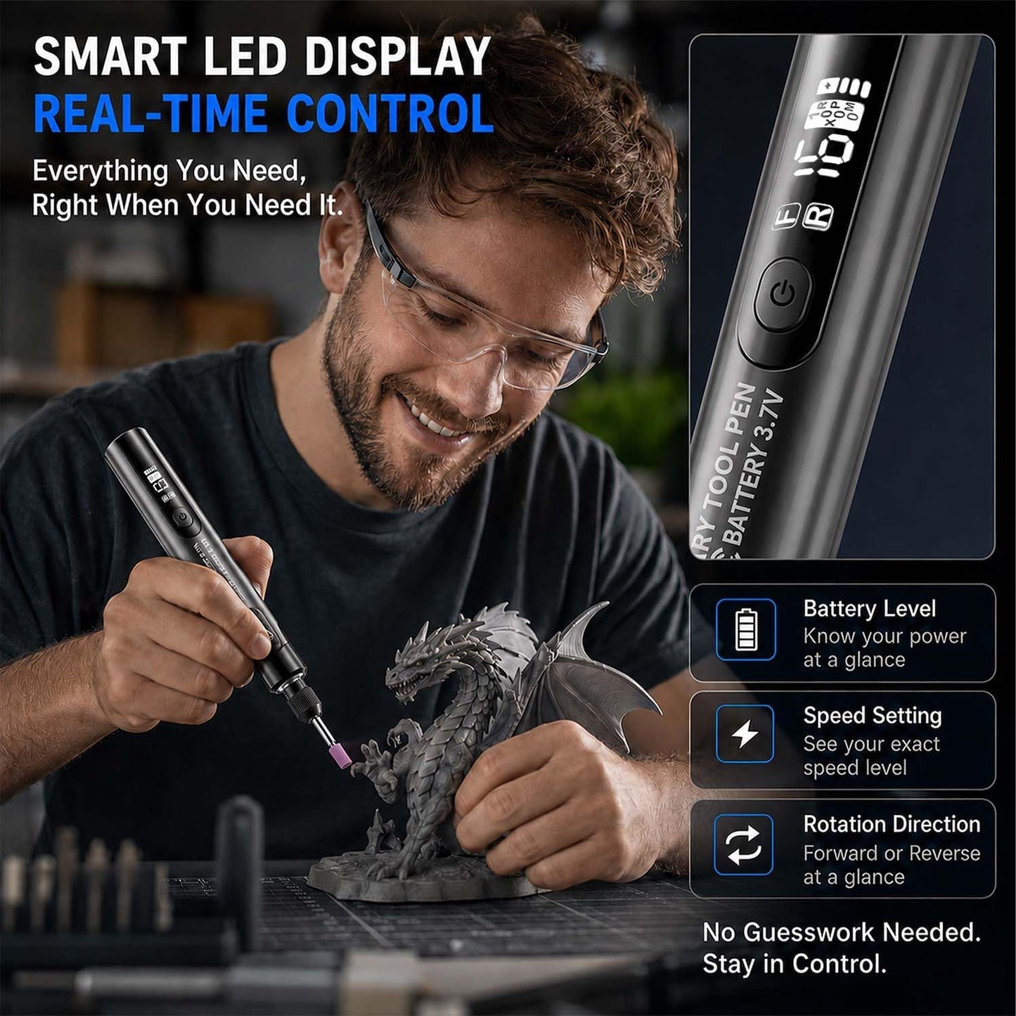 🔥Mini Rotary Tool Kit That Handles Engraving Grinding Cutting & Polishing With LED Light And Digital Speed Display