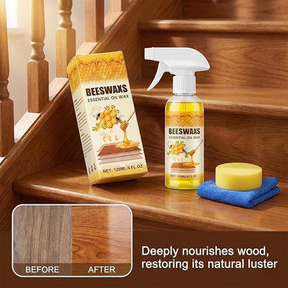 Beeswax Wood Polish Spray, Beeswax Essential Oil Wax, 2026 Upgrade Bees wax Furniture Polish and Cleaner with Sponge and Towel, Natural BeeswaxCleaner for Furniture Floors Cabinets