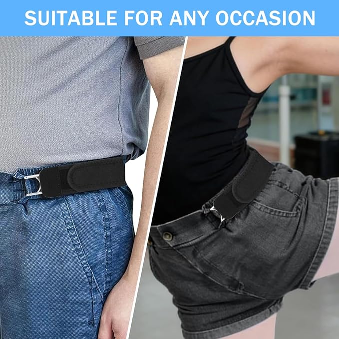 Hook & Loop Stretch Lazy Waist Belt with Durable Metal Hook, Fully Adjustable Comfort Elastic Waistband, Universal Convenient Buckle-Free Belt for All Body Types