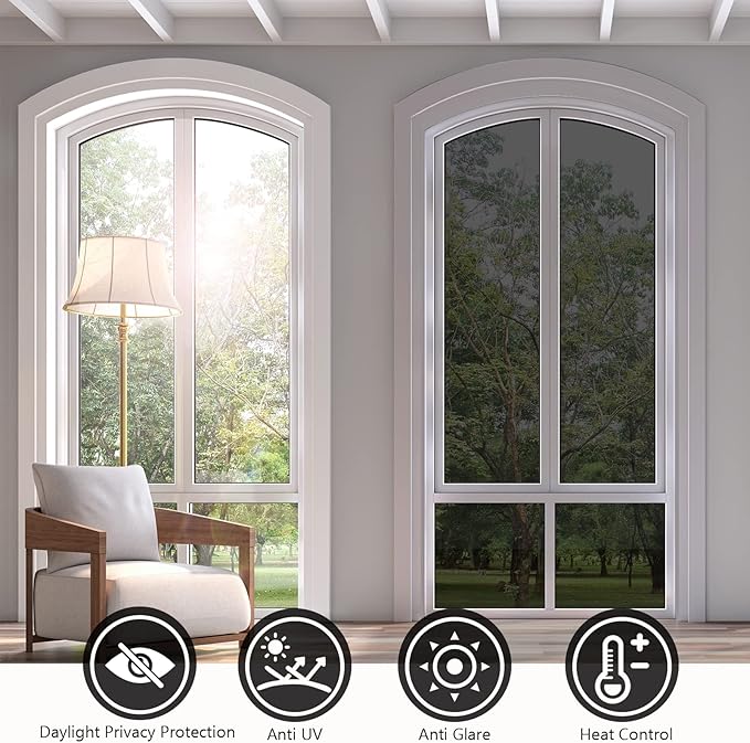🏠One Way Window Privacy Film Heat Control UV Blocking Mirror Film For Home Privacy And Energy Saving