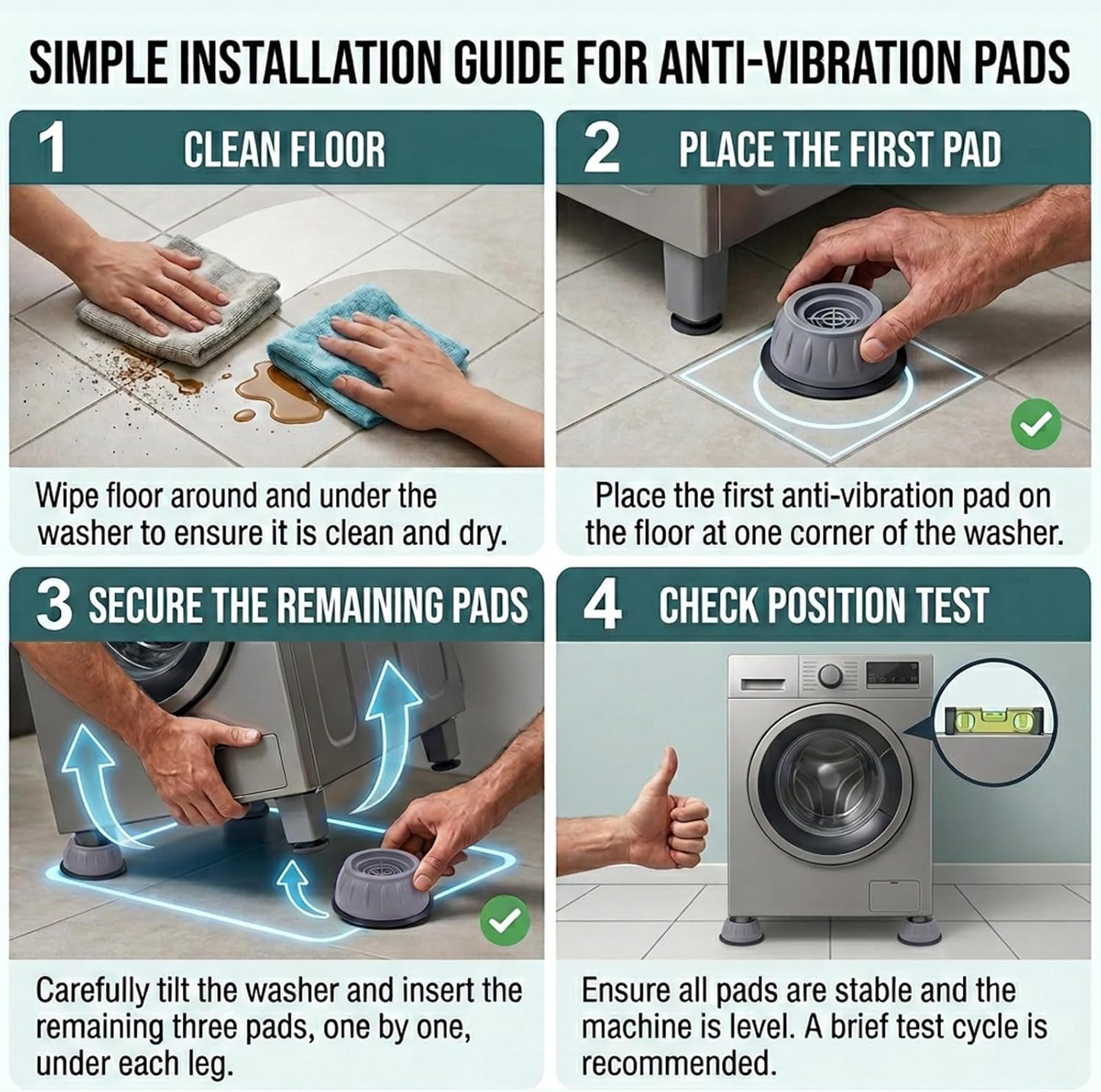 🔥Anti Vibration Washing Machine Pads Anti Walk Noise Reduction Floor Protection Heavy Duty Washer Stabilizer