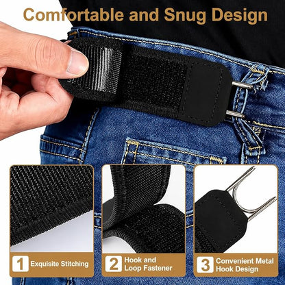 Hook & Loop Stretch Lazy Waist Belt with Durable Metal Hook, Fully Adjustable Comfort Elastic Waistband, Universal Convenient Buckle-Free Belt for All Body Types