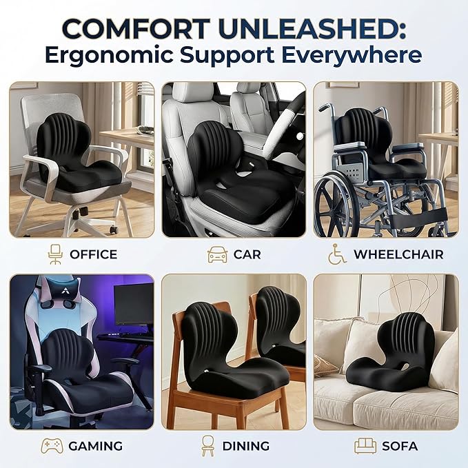 🔥Ergonomic Memory Foam Seat Cushion For Back Pain Relief And All Day Sitting Comfort