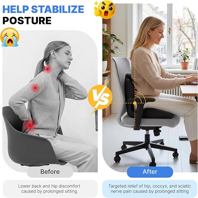 🔥Ergonomic Memory Foam Seat Cushion For Back Pain Relief And All Day Sitting Comfort