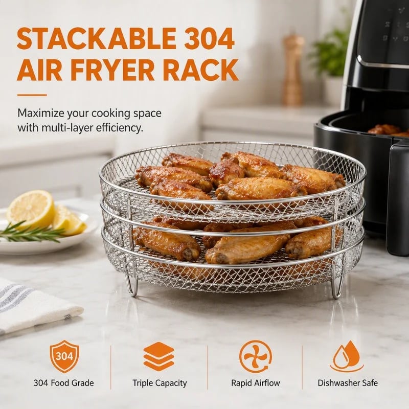 🔥Air Fryer Must-Have! 304 Stainless Steel Grill & Oil Drain Rack