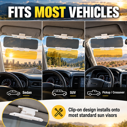 ⏳ Limited-Time Buy 1 Get 1 Free ⏰ Universal HD Anti-Glare Car Sun Visor (Day & Night Use)
