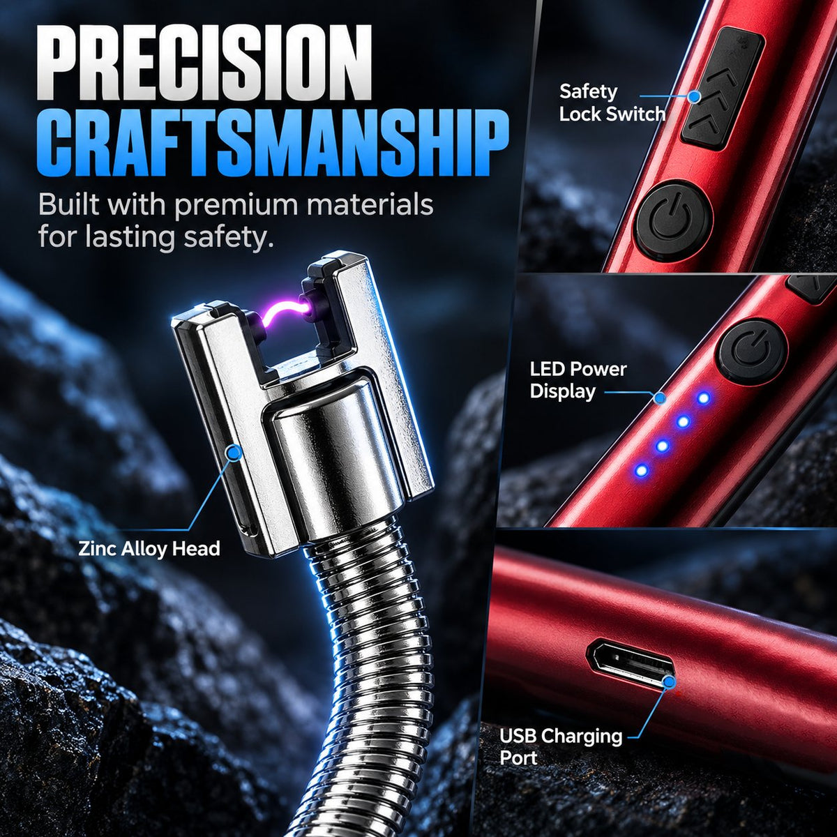 🔥Buy 1 Get 1 Free🔥360 Degree Flexible Arc Lighter Windproof Rechargeable Electric Lighter With LED Battery Indicator
