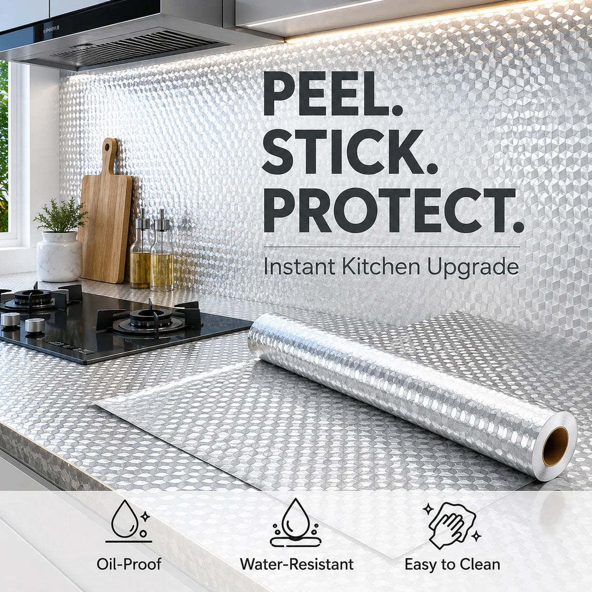 Self-Adhesive Aluminum Foil Kitchen Backsplash Wallpaper