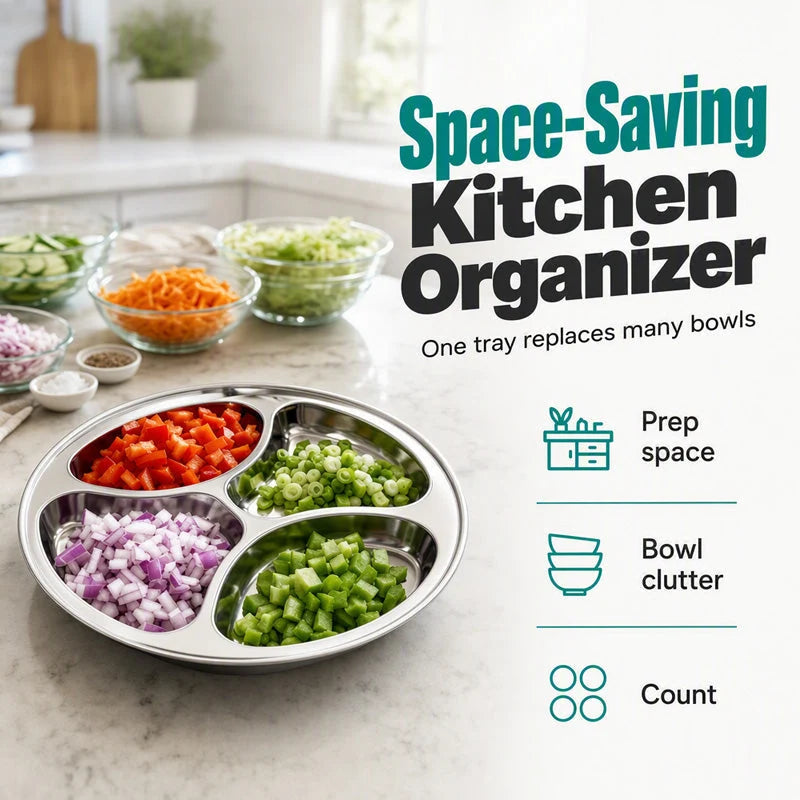 📢📢50% OFF !! ⏰4‑Compartment Prep Plate for Kitchen Organization