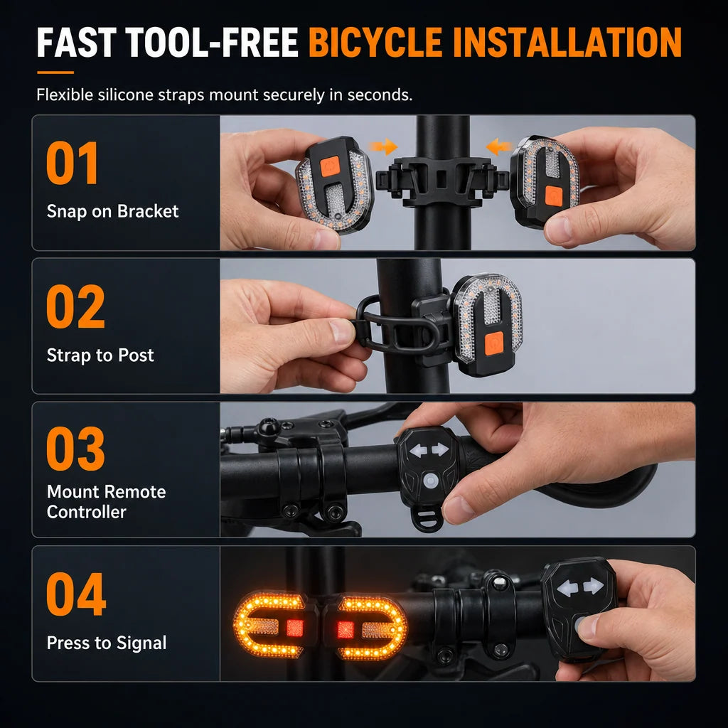 💥Last day, 50% off 🚴 Wireless Bike Turn Signals: Thumb Control, Split Frame Lights, USB Rechargeable