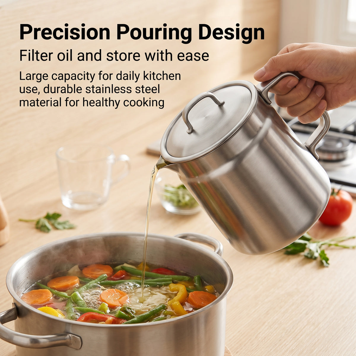 🔥50% OFF! 🚗3-in-1 304 Stainless Steel Multifunctional Oil Strainer Pot