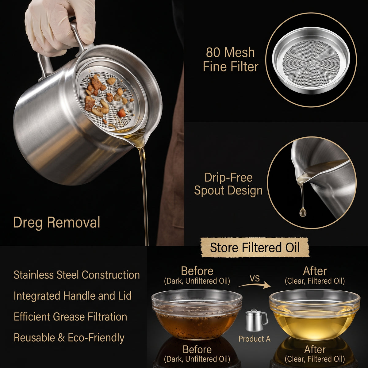 🔥50% OFF! 🚗3-in-1 304 Stainless Steel Multifunctional Oil Strainer Pot