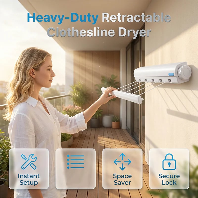 🏆Space-Saving Auto Retractable Clothesline For Effortless Indoor & Outdoor Drying