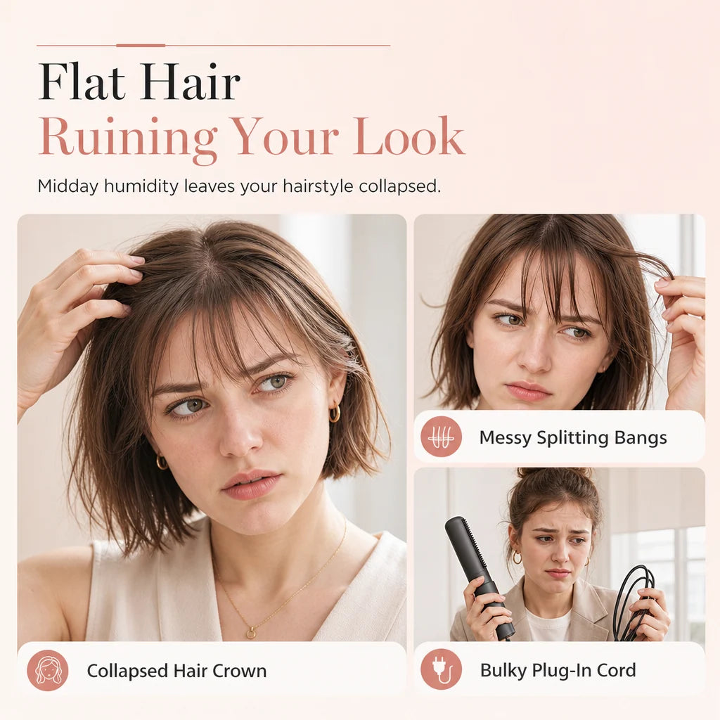 🔥50% Off Today Only! - Cordless Mini Heated Hair Straightener Brush Portable Rechargeable Hair Styling Comb for Bangs and Volumizing