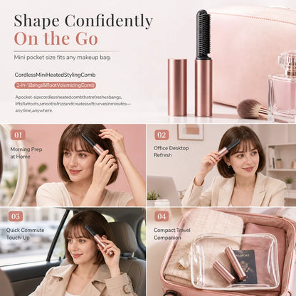 🔥50% Off Today Only! - Cordless Mini Heated Hair Straightener Brush Portable Rechargeable Hair Styling Comb for Bangs and Volumizing
