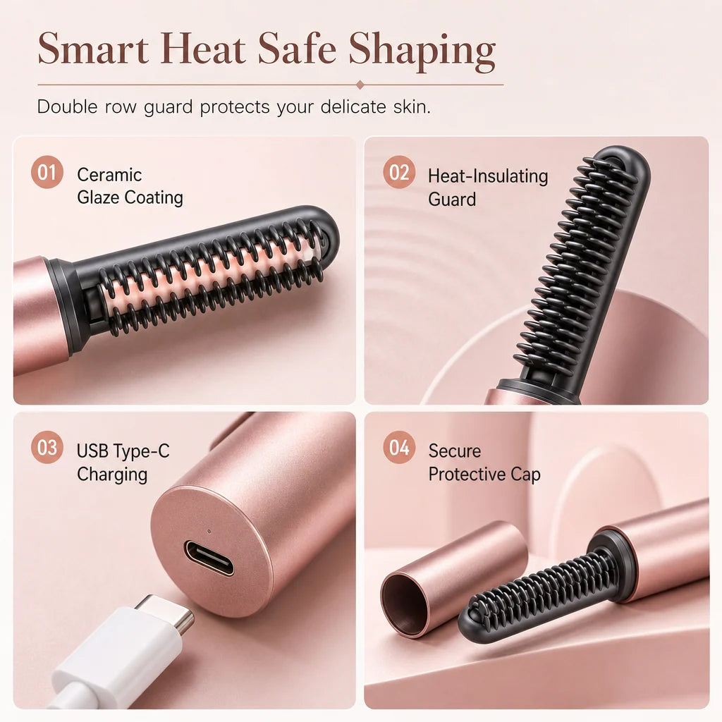 🔥50% Off Today Only! - Cordless Mini Heated Hair Straightener Brush Portable Rechargeable Hair Styling Comb for Bangs and Volumizing