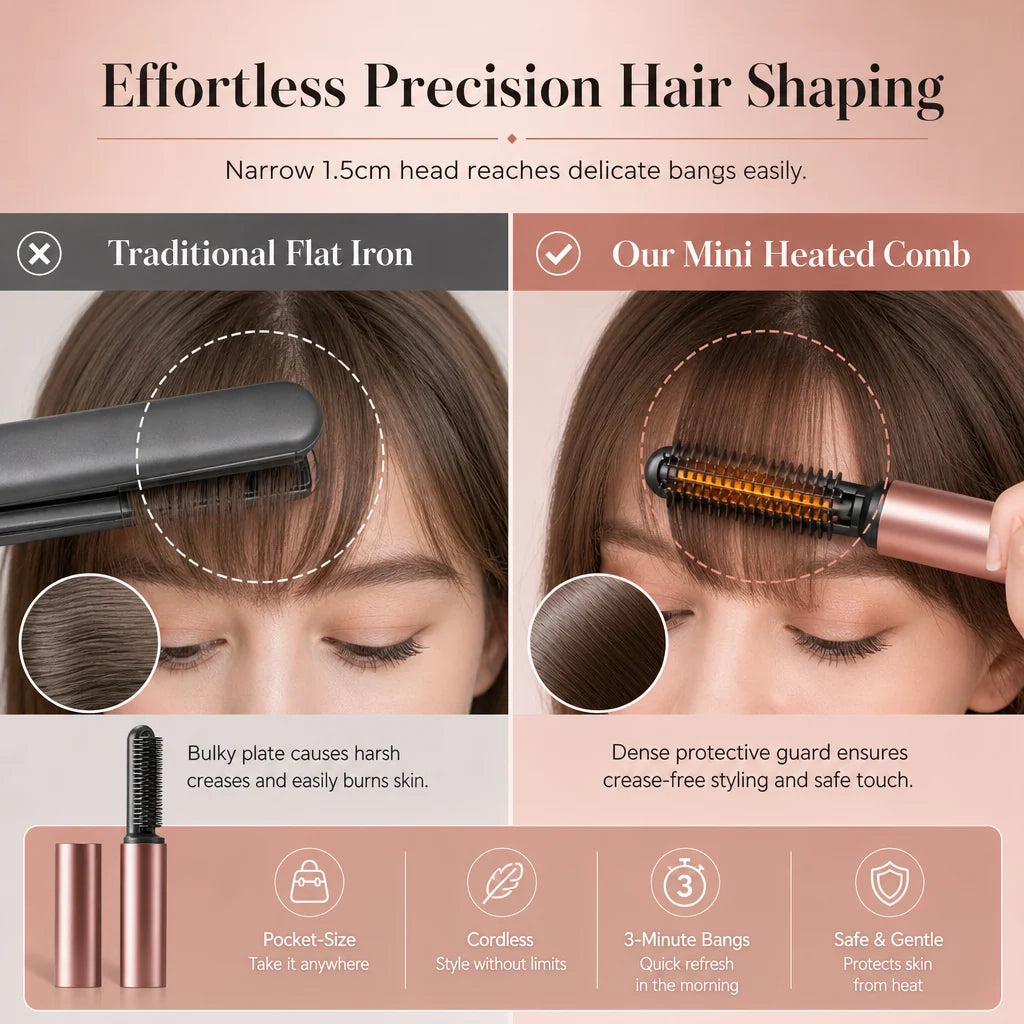 🔥50% Off Today Only! - Cordless Mini Heated Hair Straightener Brush Portable Rechargeable Hair Styling Comb for Bangs and Volumizing