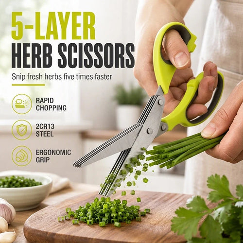 🔥⏳🔥 Limited-Time Buy 1 Get 1 Free! ⏰🔥 Multi-Layer Stainless Steel Kitchen Scissors – 5-Blade Herb Cutter with Ergonomic Handle – Ideal for Herbs, Scallions & Fresh Garnishes ✂️🌿