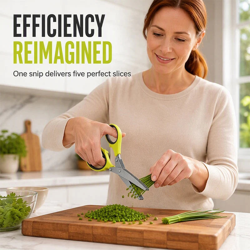 🔥⏳🔥 Limited-Time Buy 1 Get 1 Free! ⏰🔥 Multi-Layer Stainless Steel Kitchen Scissors – 5-Blade Herb Cutter with Ergonomic Handle – Ideal for Herbs, Scallions & Fresh Garnishes ✂️🌿