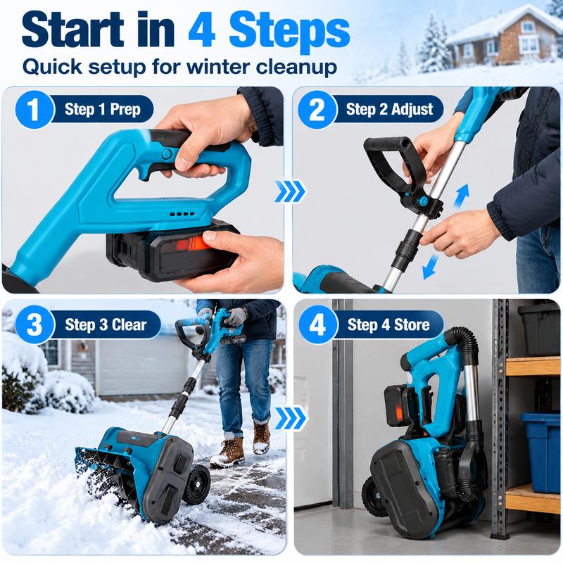 ✅ Foldable & detachable lithium snow thrower, high power for fast snow clearing!
