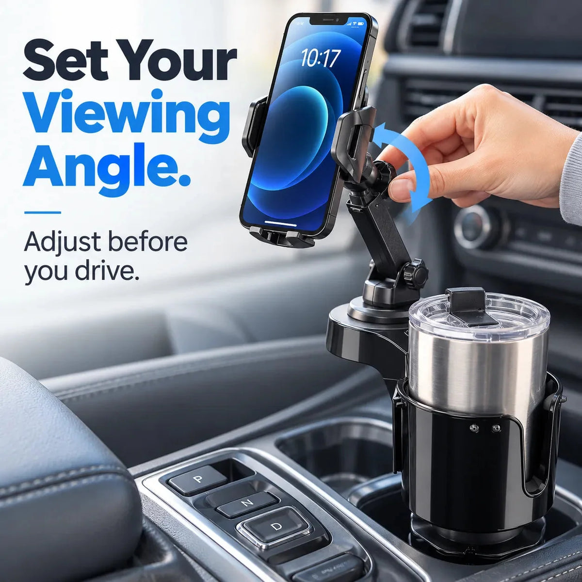 🚗 2-in-1 Car Cup Holder Expander with Adjustable Phone Mount for Everyday Driving