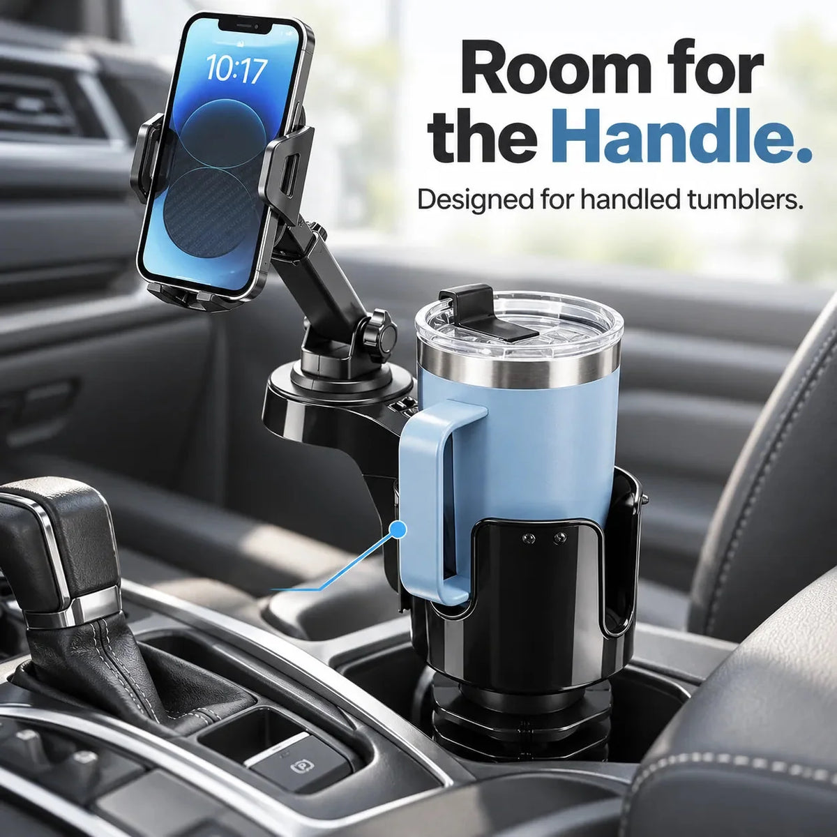 🚗 2-in-1 Car Cup Holder Expander with Adjustable Phone Mount for Everyday Driving