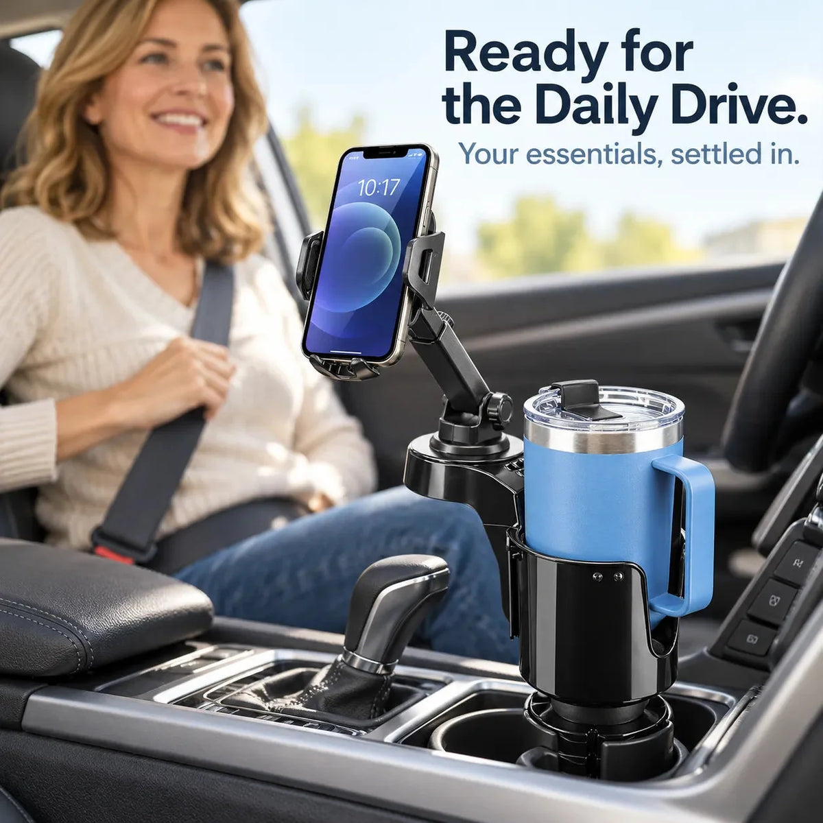🚗 2-in-1 Car Cup Holder Expander with Adjustable Phone Mount for Everyday Driving