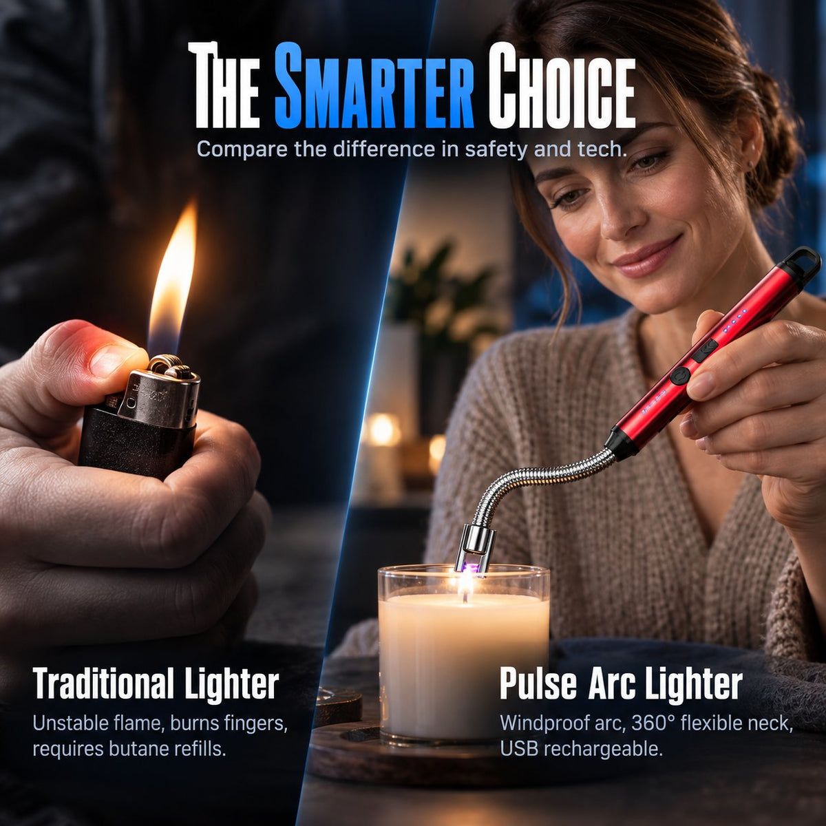 🔥Buy 1 Get 1 Free🔥360 Degree Flexible Arc Lighter Windproof Rechargeable Electric Lighter With LED Battery Indicator