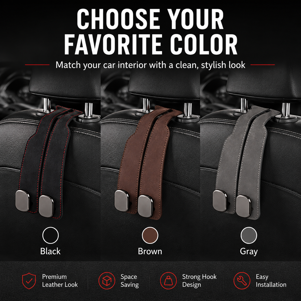 🚗stylish seat hooks – 10-second install, zero clutter.