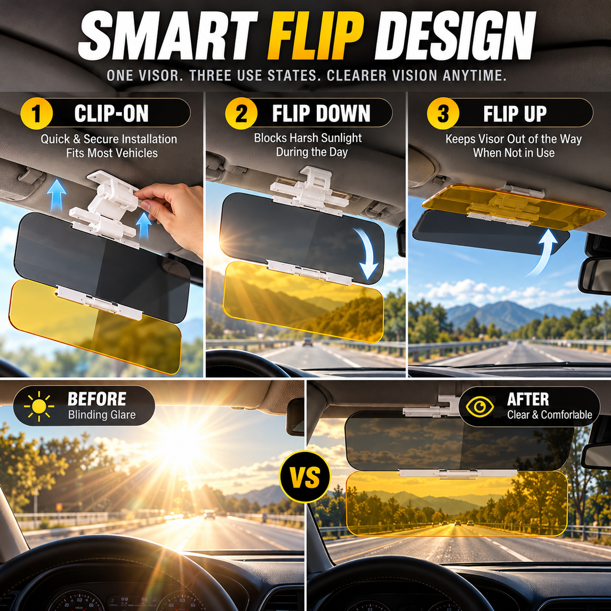 ⏳ Limited-Time Buy 1 Get 1 Free ⏰ Universal HD Anti-Glare Car Sun Visor (Day & Night Use)