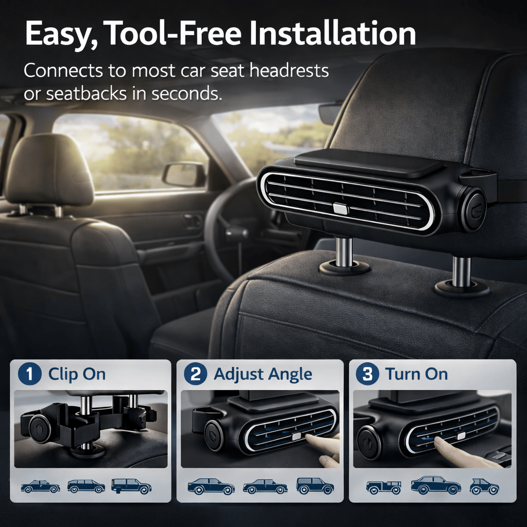 🔥 Wireless Universal Car Seat Cooling Fan for Front & Back Seats, Heat Relief Air Ventilation Cushion Fan Stop Sweaty Sticky Backs on Hot Summer Drives