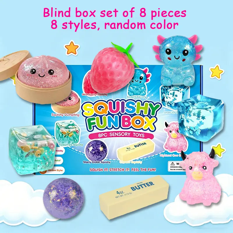 Hot sale🔥8-Piece Mystery Squishy Box — Ultimate Malt Sugar Stress Relief Sensory Bundle
