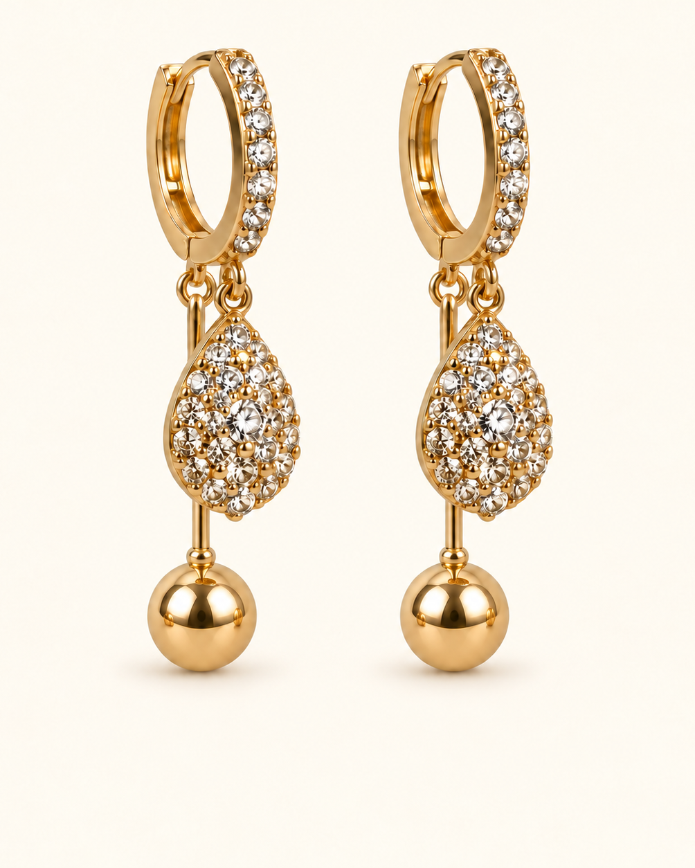 Women’s Gold Tone Pavé Crystal Teardrop Ball Drop Hoop Earrings