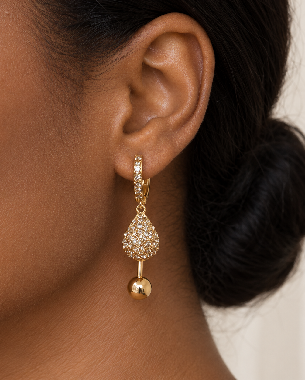 Women’s Gold Tone Pavé Crystal Teardrop Ball Drop Hoop Earrings