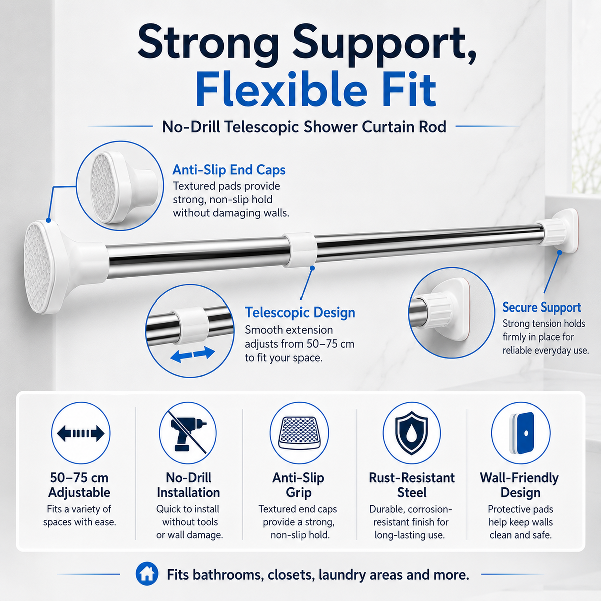 📢📢70% OFF !! ⏰ Telescopic Clothing Rod – Extendable & Space-Saving ✨