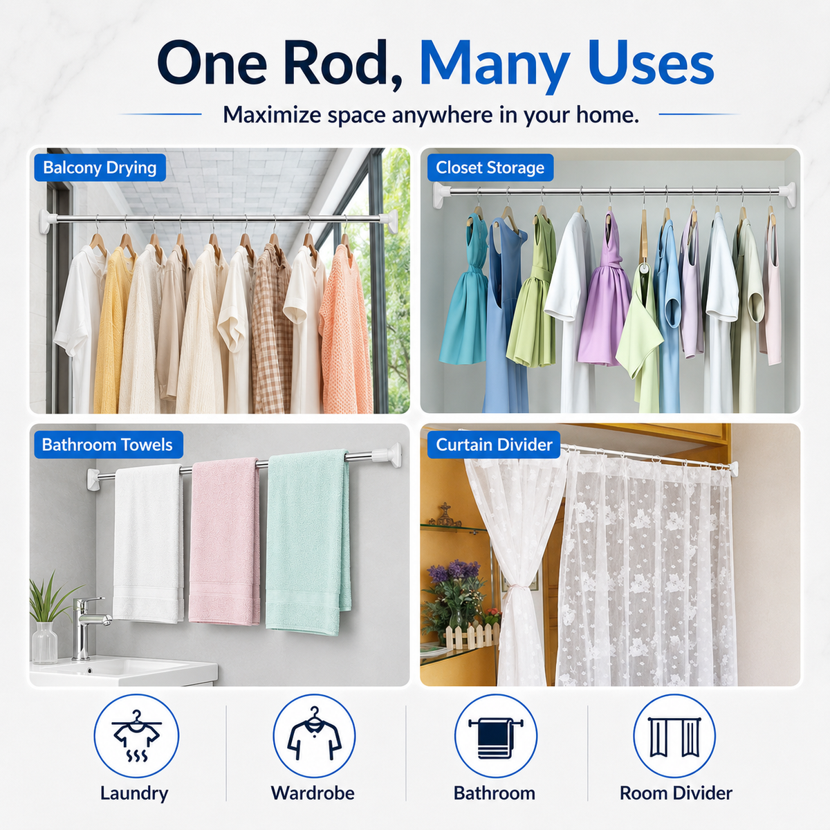📢📢70% OFF !! ⏰ Telescopic Clothing Rod – Extendable & Space-Saving ✨