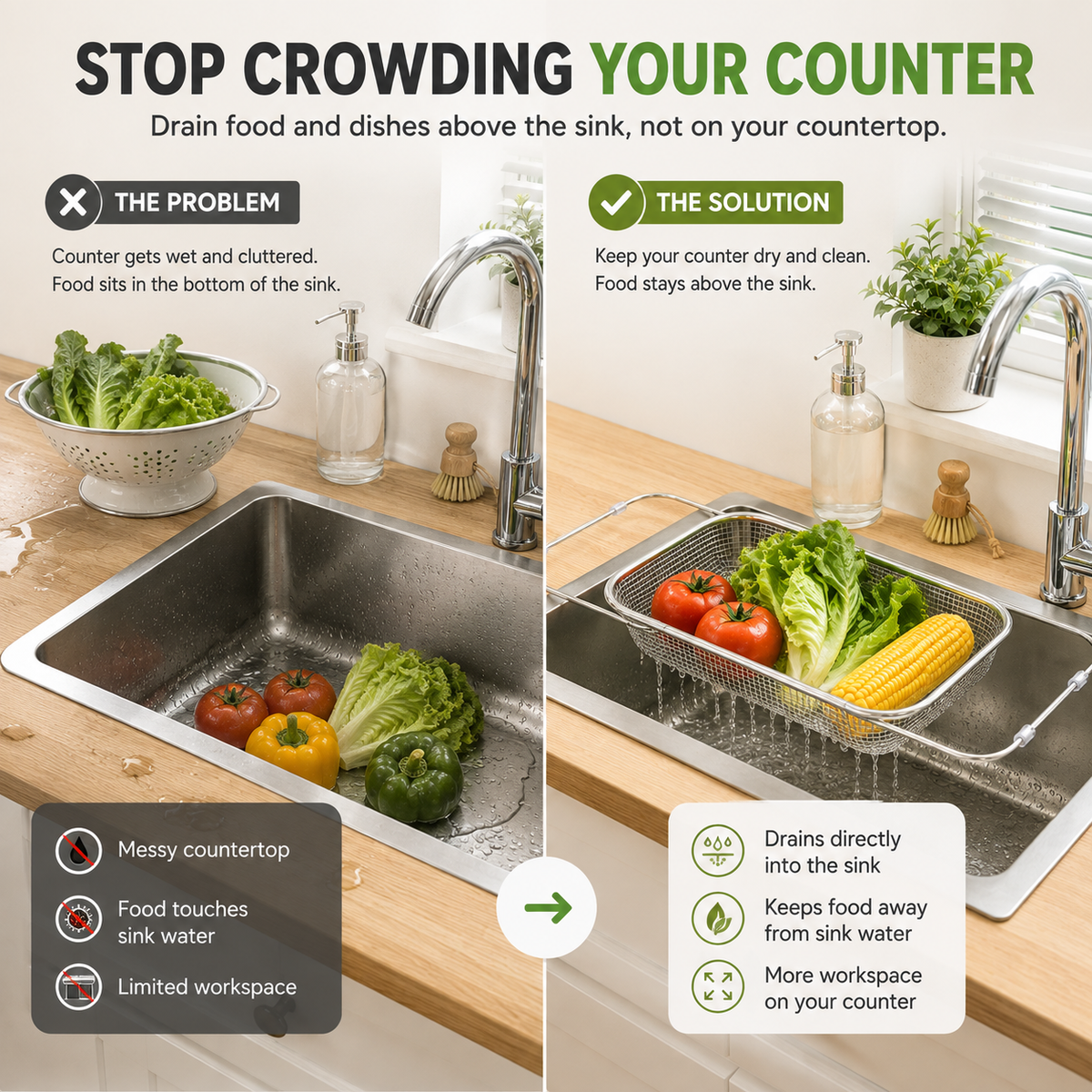 🔥Retractable Sink Drain Basket｜Maximize Your Kitchen Sink Space