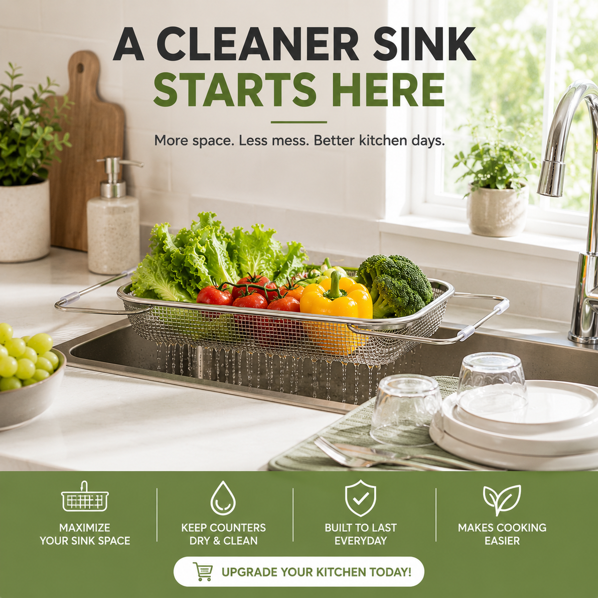 🔥Retractable Sink Drain Basket｜Maximize Your Kitchen Sink Space