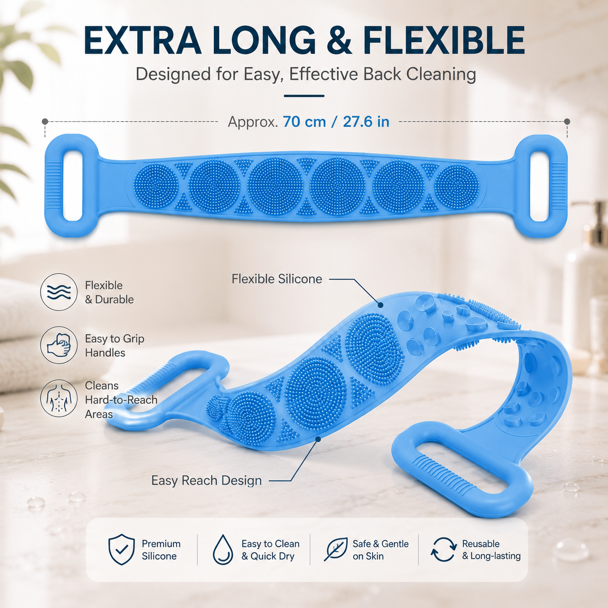 🛁Double-Sided Silicone Back Scrubber for Deep Exfoliating & Full Body Cleansing