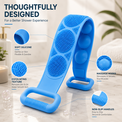 🛁Double-Sided Silicone Back Scrubber for Deep Exfoliating & Full Body Cleansing