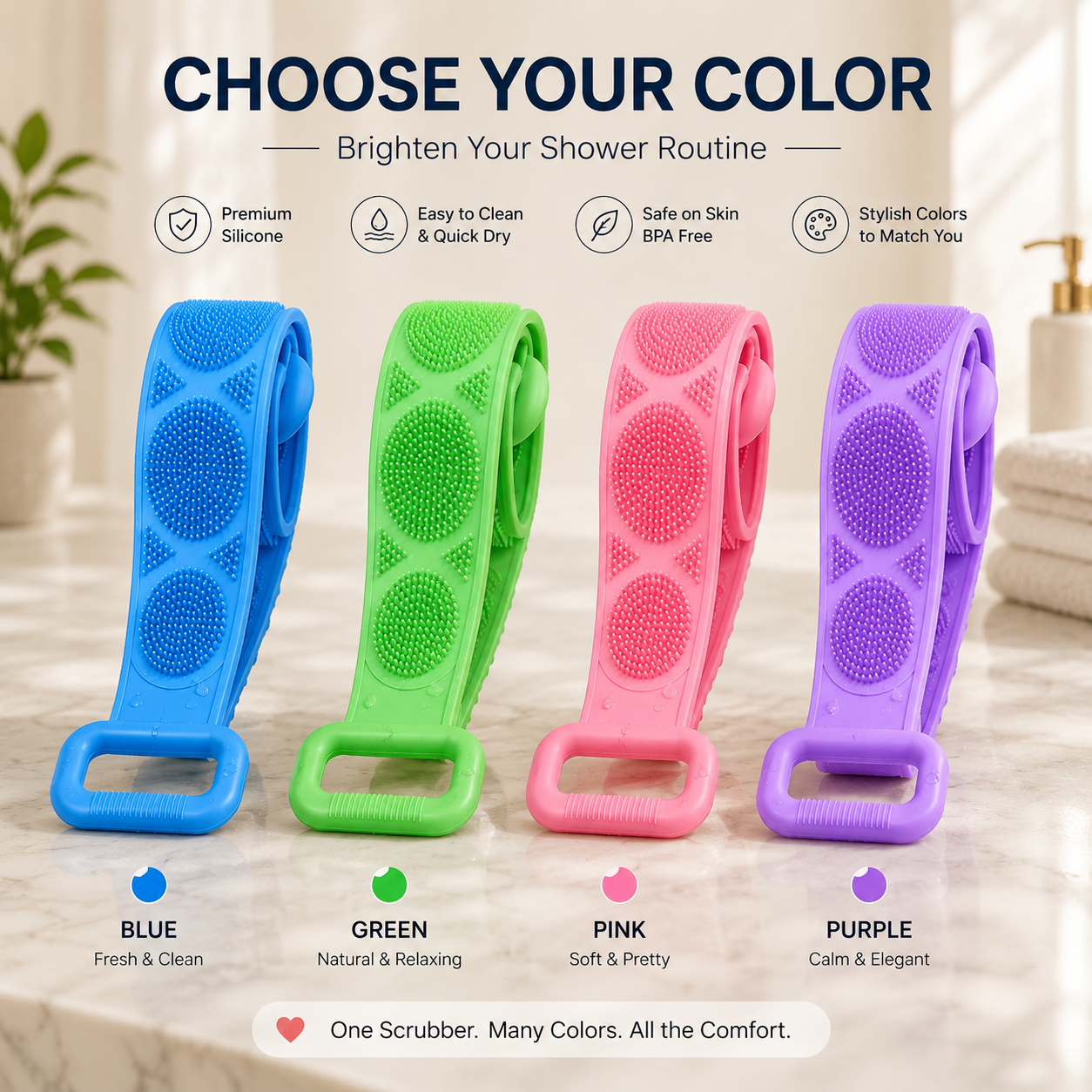 🛁Double-Sided Silicone Back Scrubber for Deep Exfoliating & Full Body Cleansing