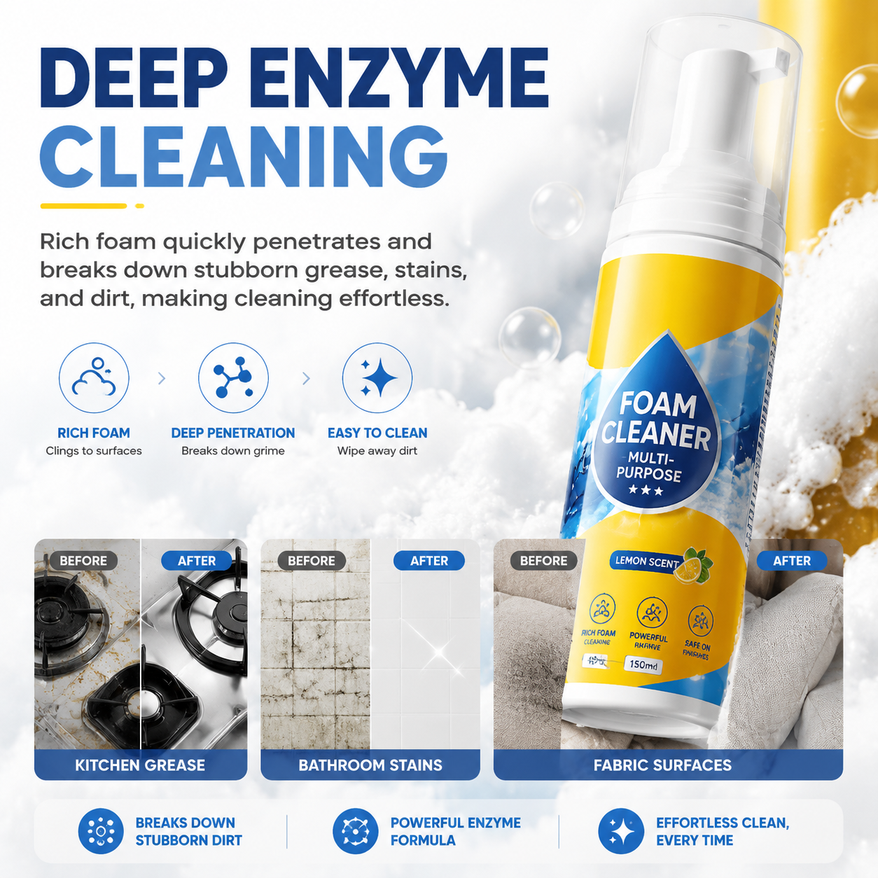✨ Powerful Enzyme Foam Cleaner For Stubborn Stains On Any Surface